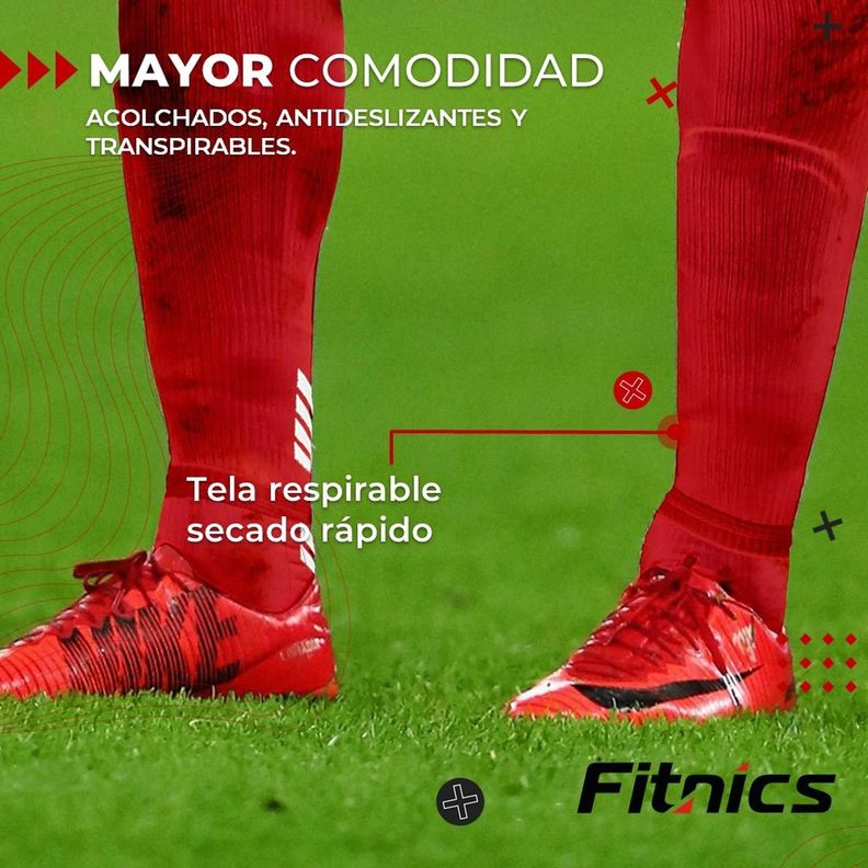 Medias Futbol Deportivas Sin Pie Pantorrillera Fitnics Set 2 rojo-5
