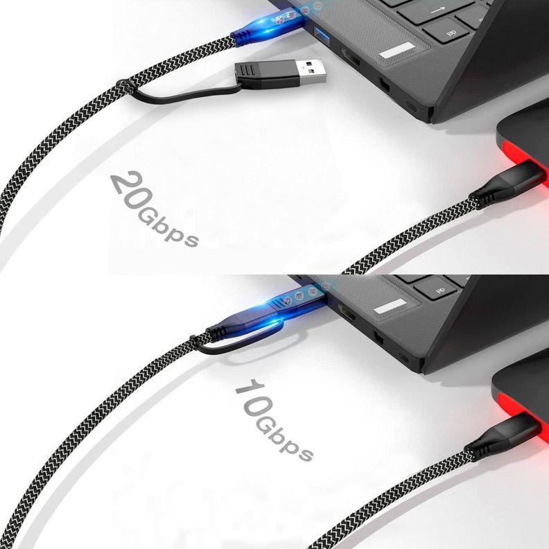 Cable USB C a USB y C 2-en-1 Carga 100W Datos 20G 4K Linkon-2