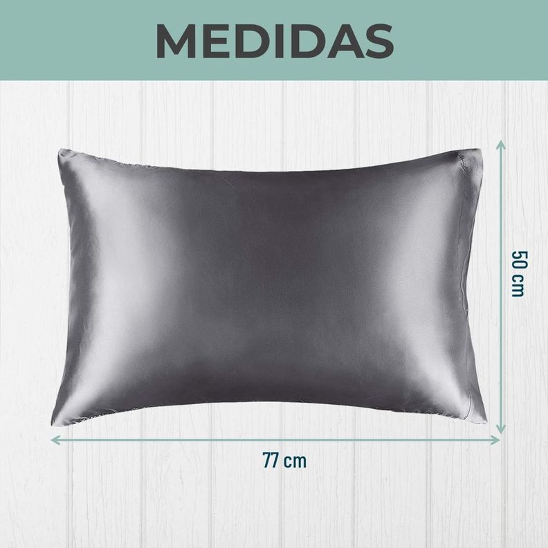 Funda Almohada Satin tipo Seda Set 3 unidades 50x76cm Tamano Unico 76x50 Gris Oscuro-7