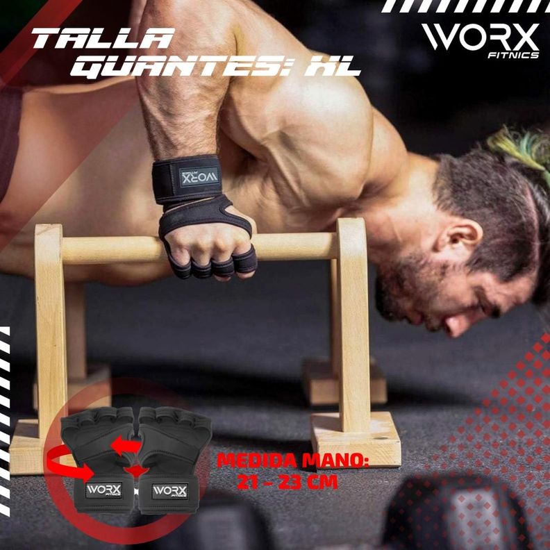Guantes para Gimnasio Pesas Calleras Muñequera Worx negro-1