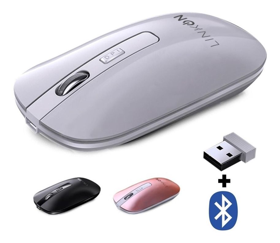 Mouse Inalambrico Dual Bluetooth USB Recargable Mac Windows blanco-1