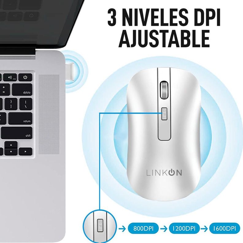 Mouse Inalambrico Dual Bluetooth USB Recargable Mac Windows blanco-4