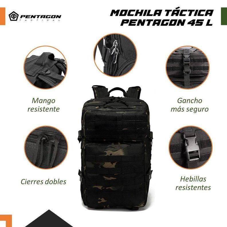 Mochila Tactica Militar Outdoor Pentagon 45L Impermeable-2