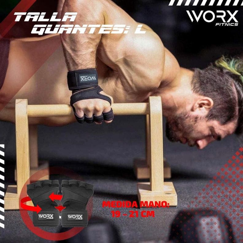 Guantes para Gimnasio Pesas Calleras Muñequera Worx negro-1