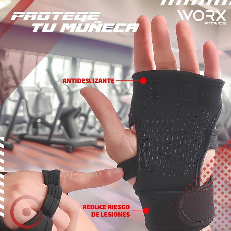 Guantes para Gimnasio Pesas Calleras Muñequera Worx negro-2