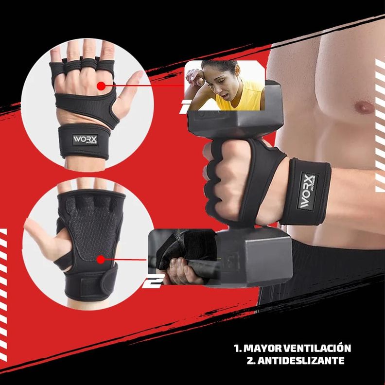 Guantes para Gimnasio Pesas Calleras Muñequera Worx negro-4