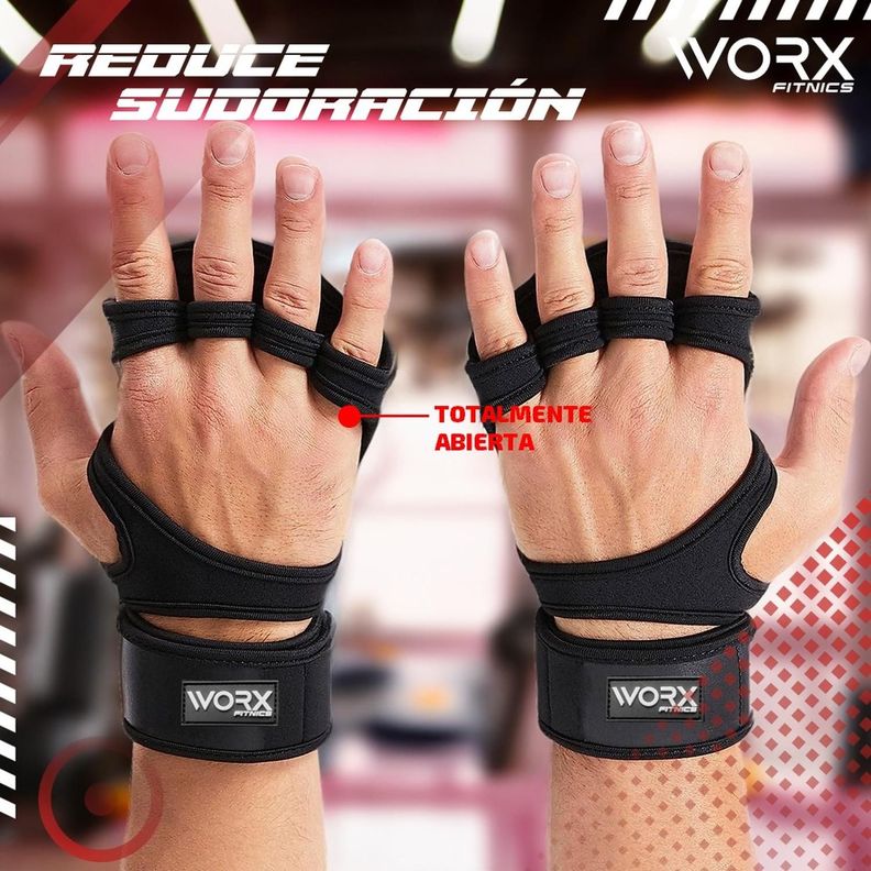 Guantes para Gimnasio Pesas Calleras Muñequera Worx negro-5