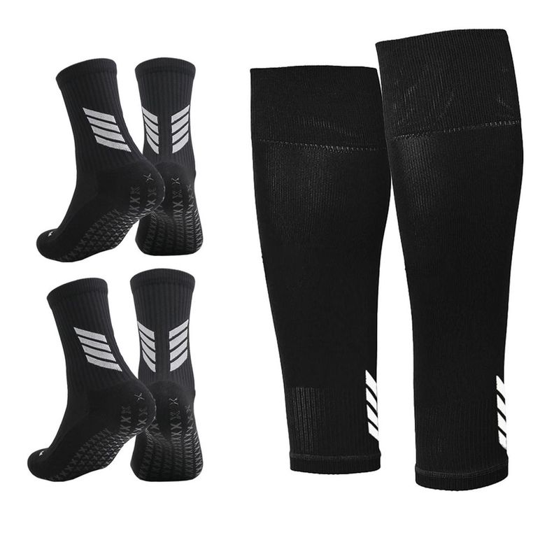 Medias Futbol Niños Antideslizantes Set 2 + Pantorrillera Talla Única negro-0
