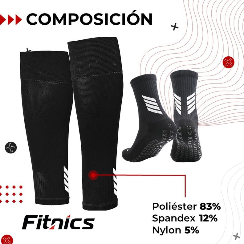 Medias Futbol Niños Antideslizantes Set 2 + Pantorrillera Talla Única negro-3