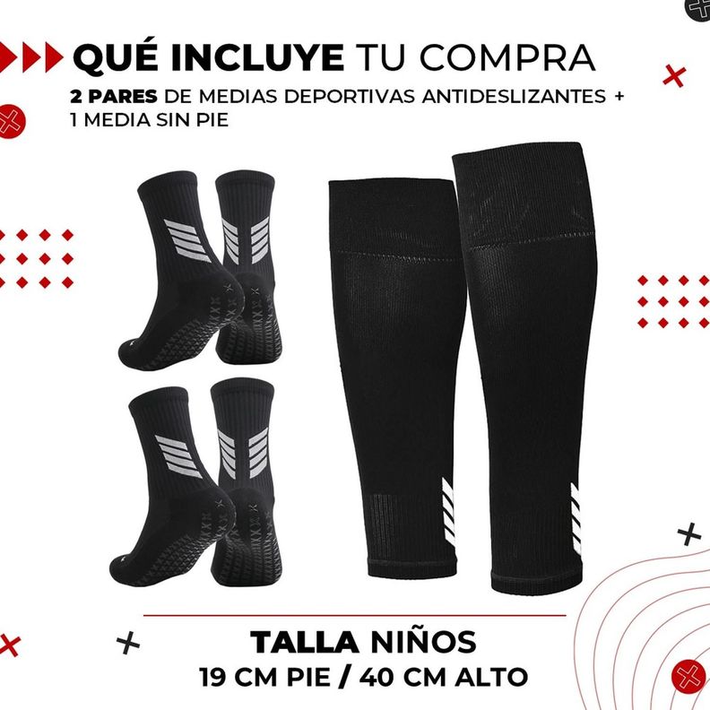 Medias Futbol Niños Antideslizantes Set 2 + Pantorrillera Talla Única negro-8