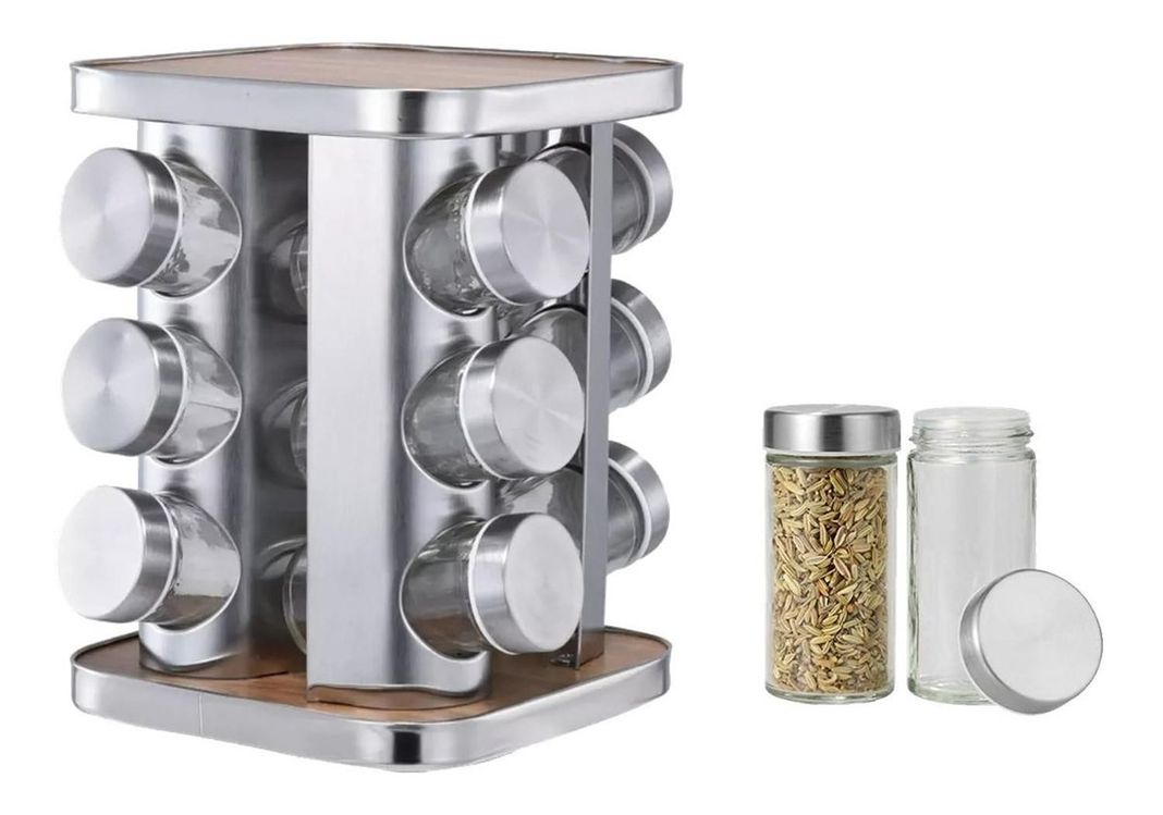 Especiero Cocina Giratorio 12 Condimentos Acero Inoxidable-0