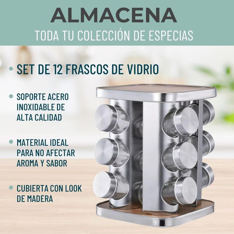 Especiero Cocina Giratorio 12 Condimentos Acero Inoxidable-1