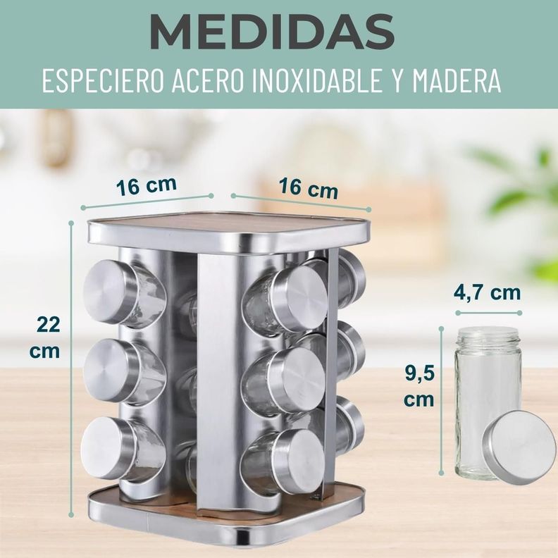 Especiero Cocina Giratorio 12 Condimentos Acero Inoxidable-2