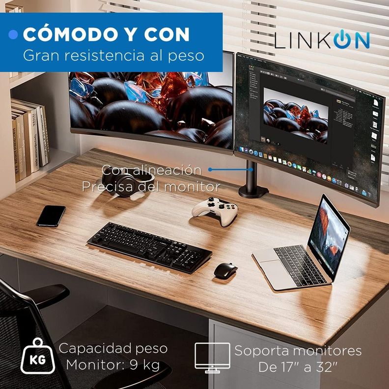 Brazo Soporte Doble Para 2 Monitores Linkon Base Escritorio-1
