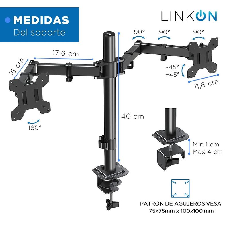 Brazo Soporte Doble Para 2 Monitores Linkon Base Escritorio-5