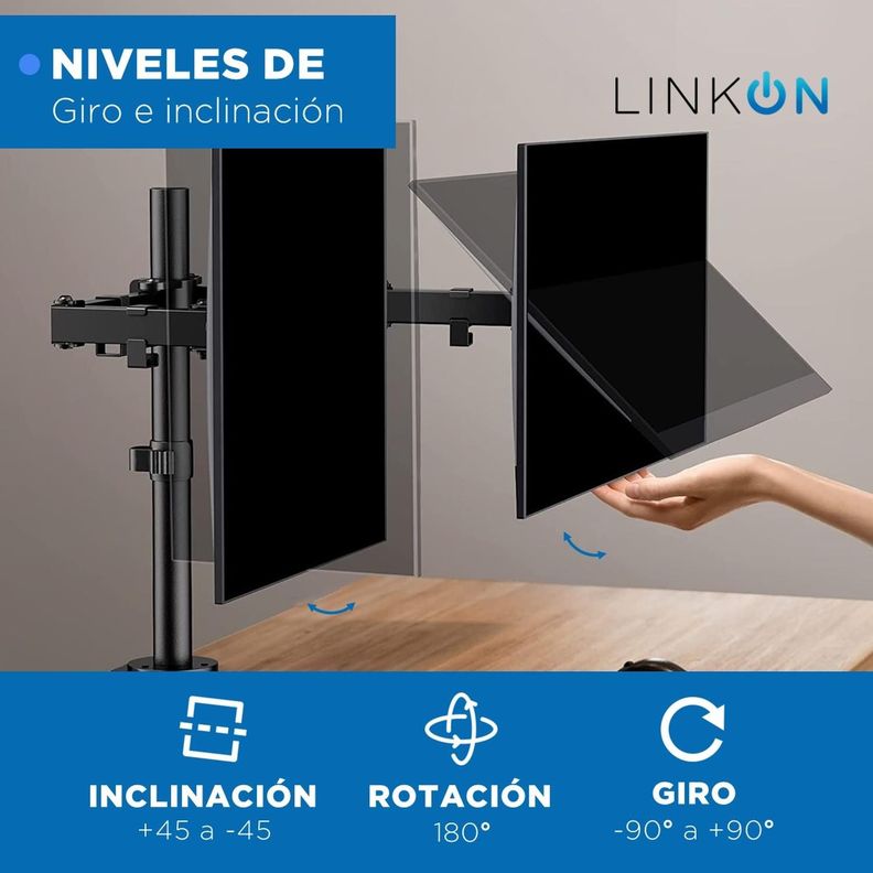 Brazo Soporte Doble Para 2 Monitores Linkon Base Escritorio-8