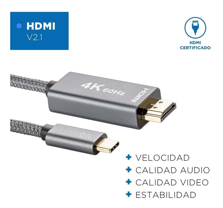 Cable Adaptador USB C a HDMI V2.1 4K 60Hz Trenzado Oro 2mt-1
