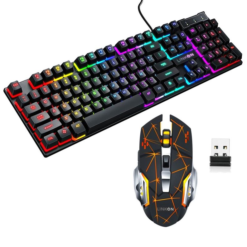Teclado Led + Mouse Inalámbrico USB Recargable Kit Set Gamer-0