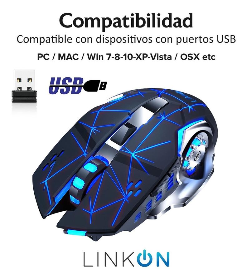 Teclado Led + Mouse Inalámbrico USB Recargable Kit Set Gamer-2