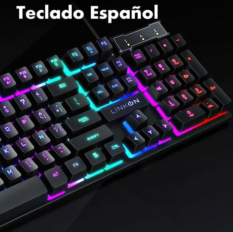 Teclado Led + Mouse Inalámbrico USB Recargable Kit Set Gamer-3