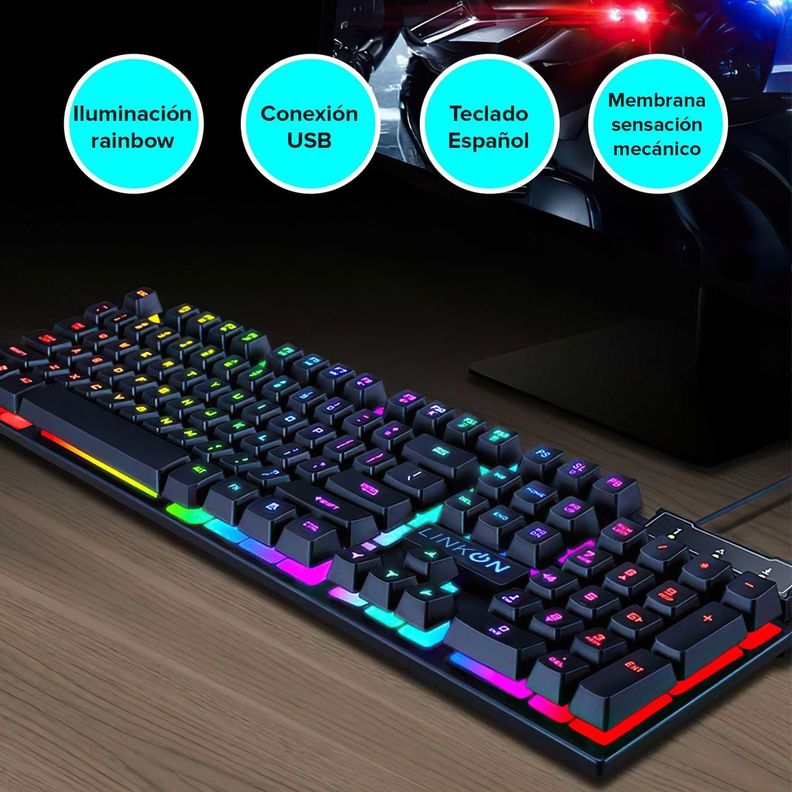 Teclado Led + Mouse Inalámbrico USB Recargable Kit Set Gamer-4