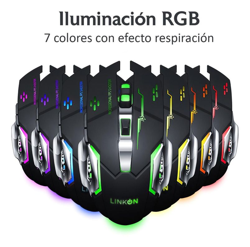 Teclado Led + Mouse Inalámbrico USB Recargable Kit Set Gamer-5