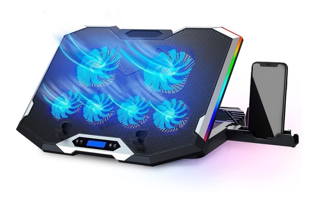 Base Ventilador Notebook Cooler 6 Ventiladores Lcd Luz RGB-0
