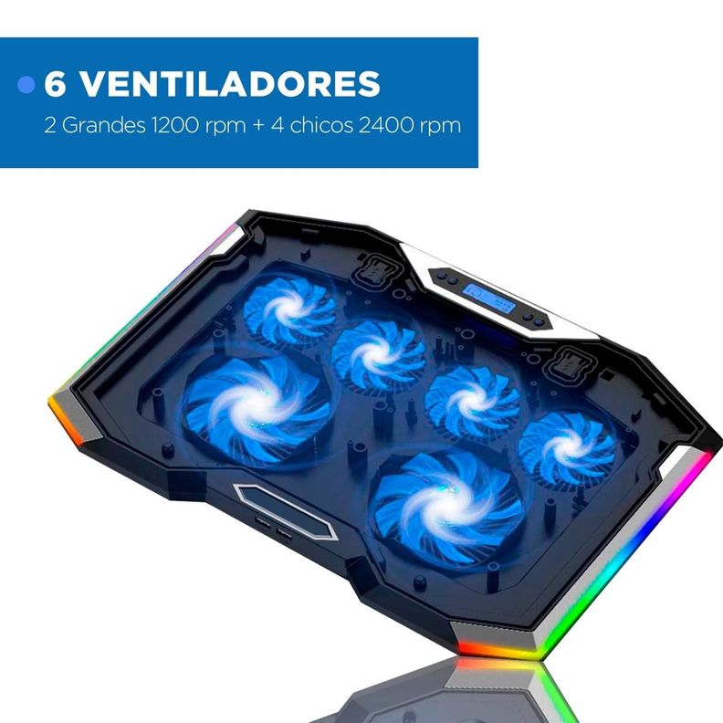 Base Ventilador Notebook Cooler 6 Ventiladores Lcd Luz RGB-1