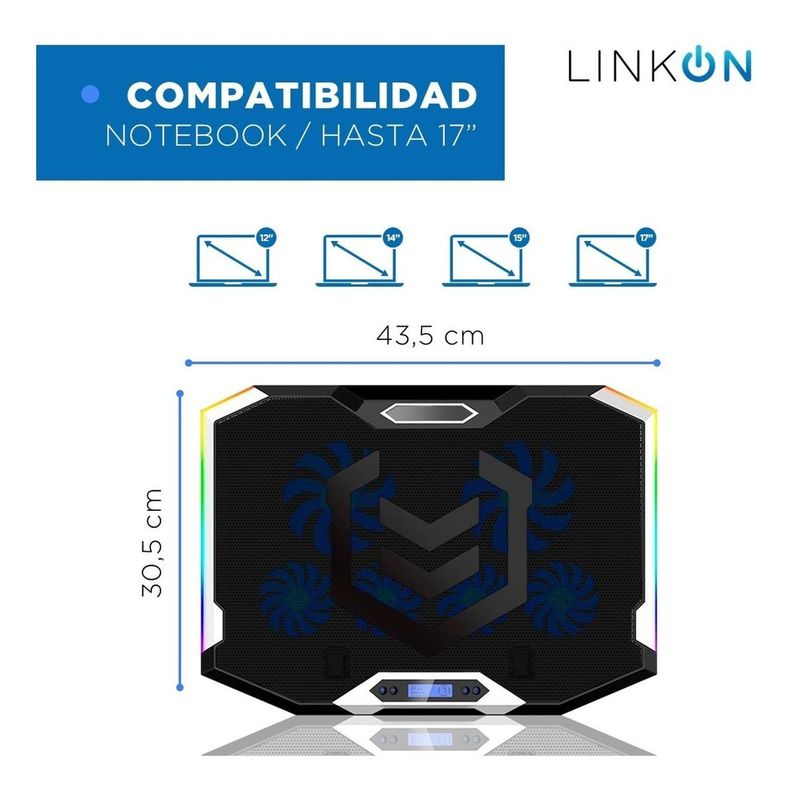 Base Ventilador Notebook Cooler 6 Ventiladores Lcd Luz RGB-2