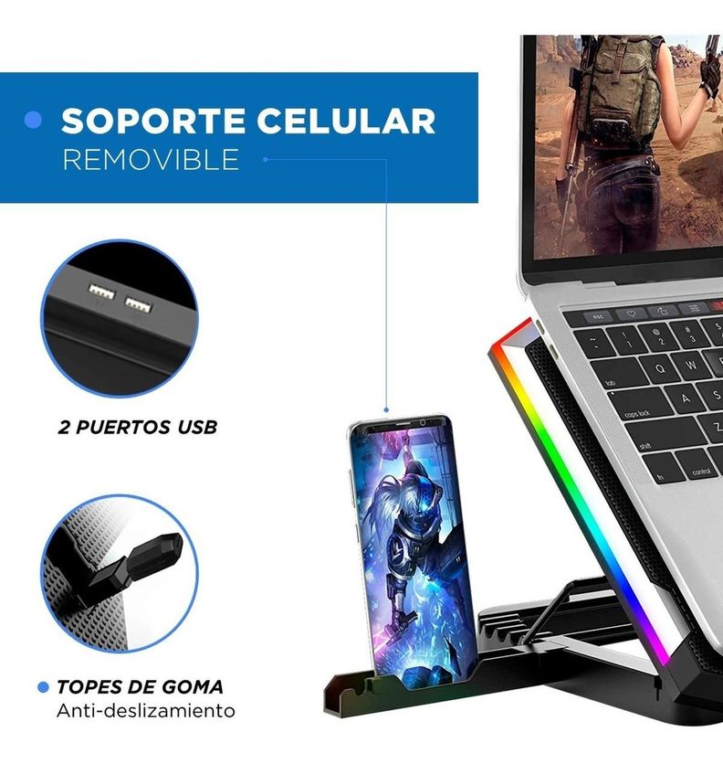 Base Ventilador Notebook Cooler 6 Ventiladores Lcd Luz RGB-3