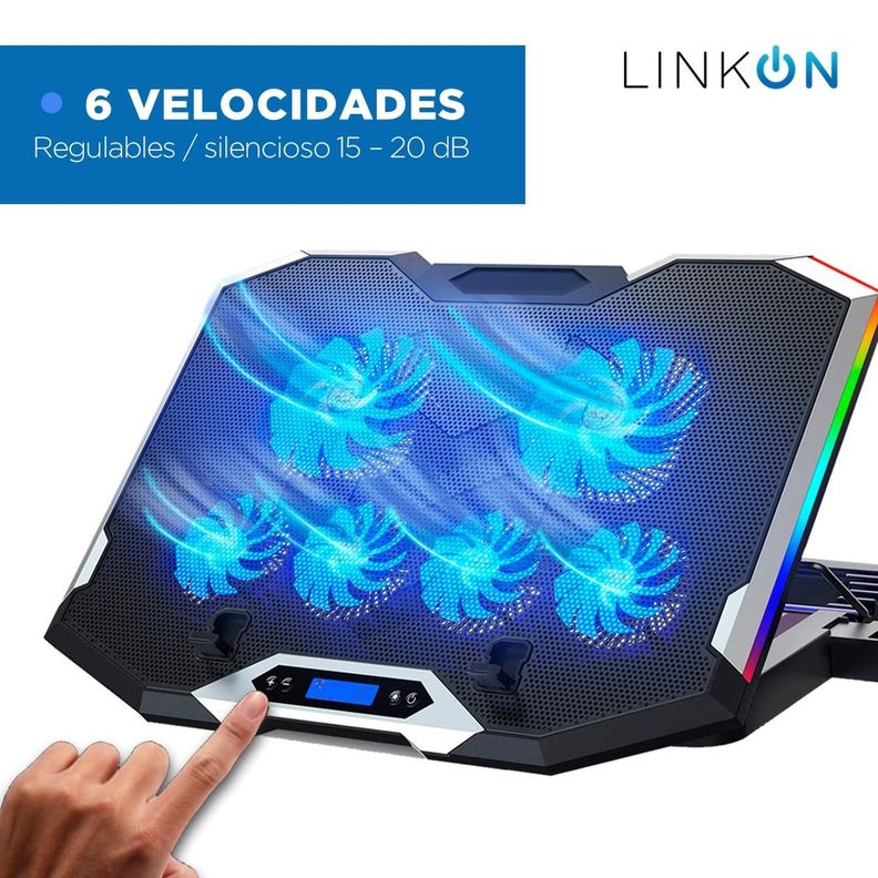 Base Ventilador Notebook Cooler 6 Ventiladores Lcd Luz RGB-4