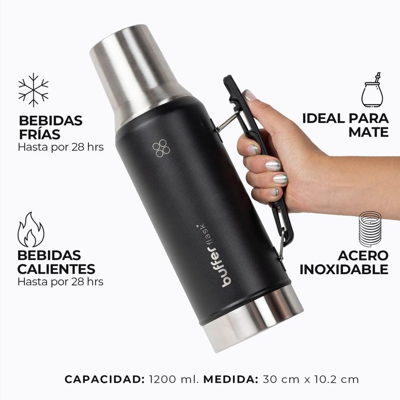 Termo Mate Set Matero Buffer 1,2L Acero Inox + Vaso y Tapa-2