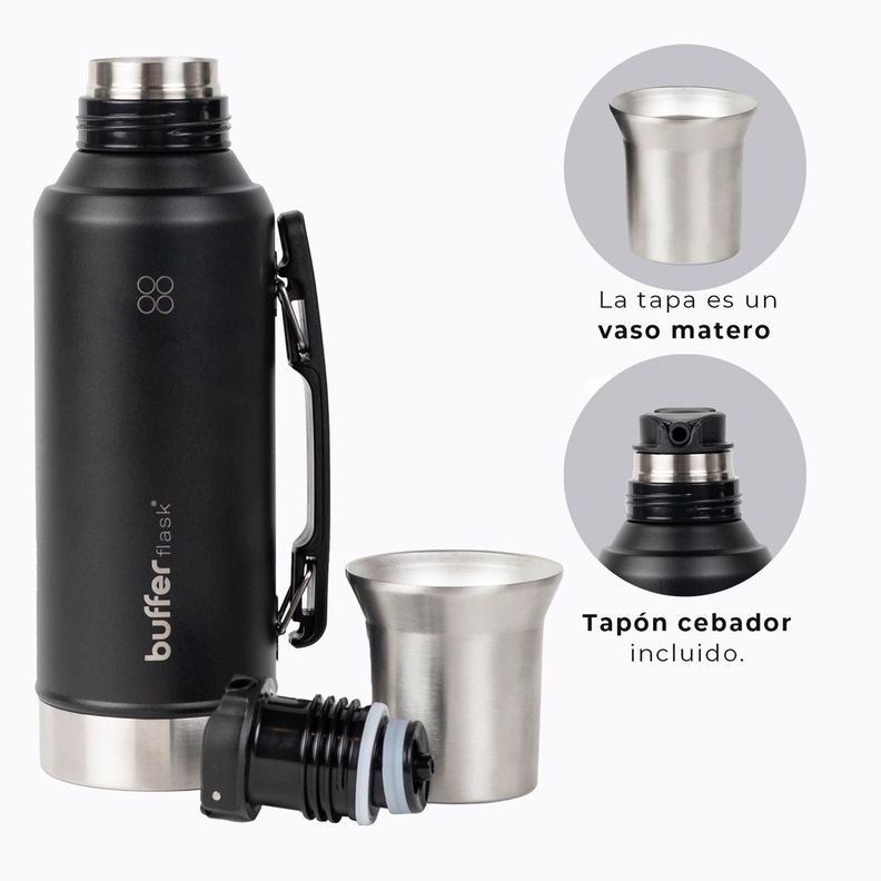 Termo Mate Set Matero Buffer 1,2L Acero Inox + Vaso y Tapa-5