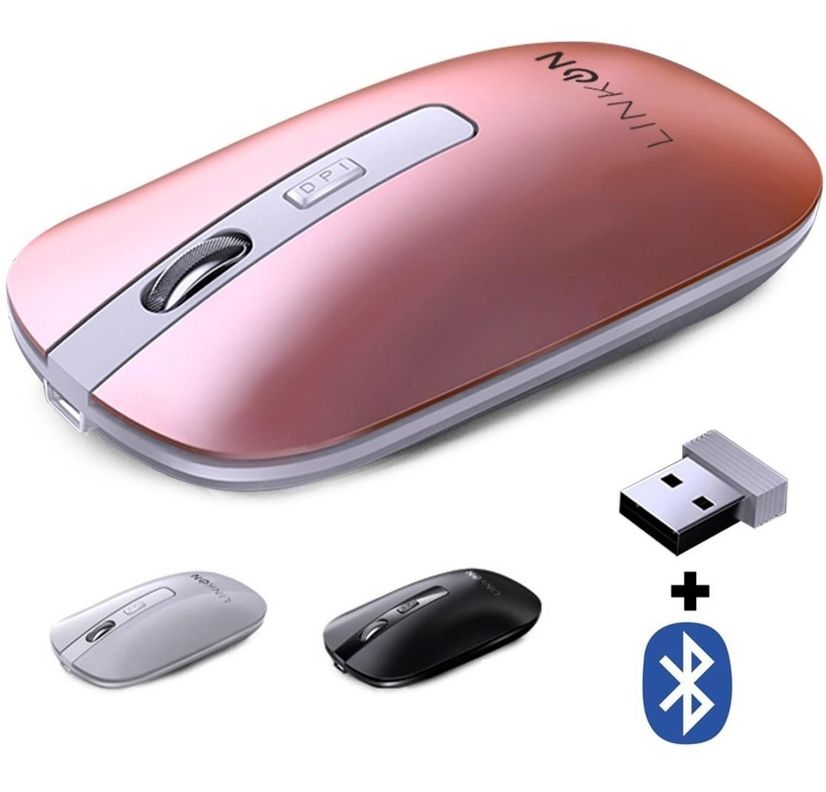 Mouse Inalambrico Dual Bluetooth USB Recargable Mac Windows Rosado-1