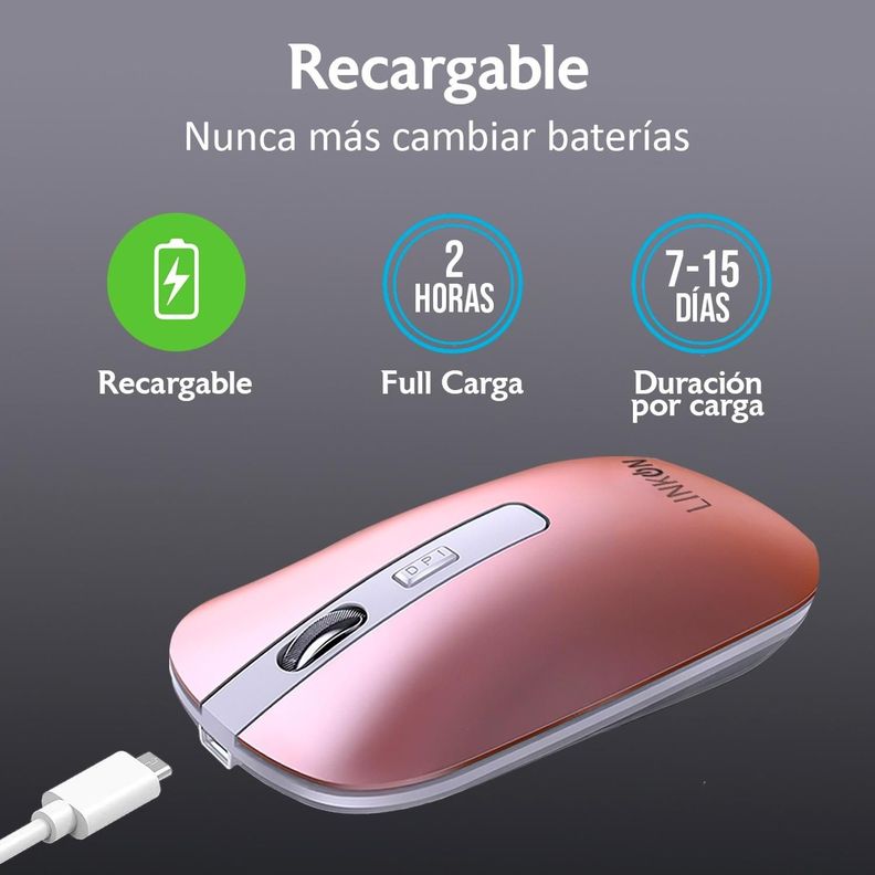 Mouse Inalambrico Dual Bluetooth USB Recargable Mac Windows Rosado-3