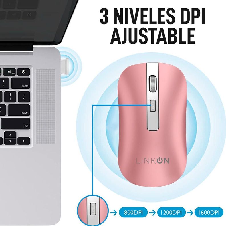 Mouse Inalambrico Dual Bluetooth USB Recargable Mac Windows Rosado-4