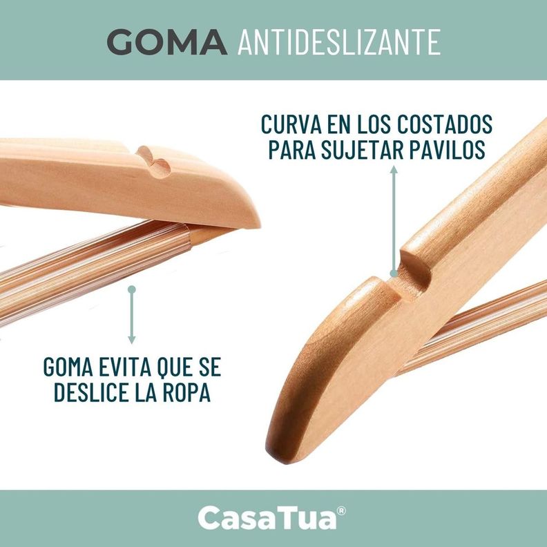 Colgadores de Ropa Madera Set 10 Ganchos Antideslizante-2