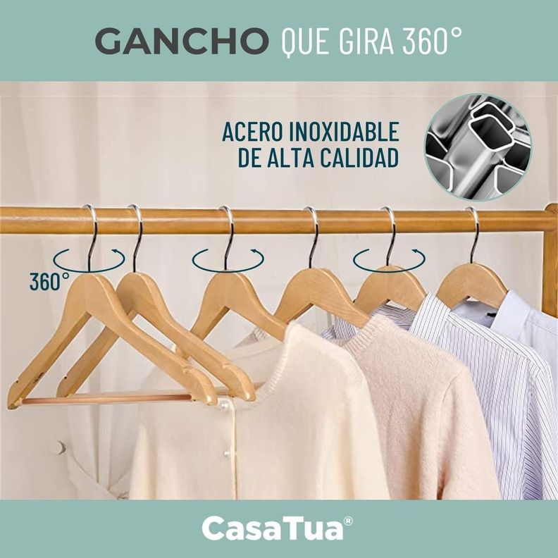 Colgadores de Ropa Madera Set 10 Ganchos Antideslizante-4