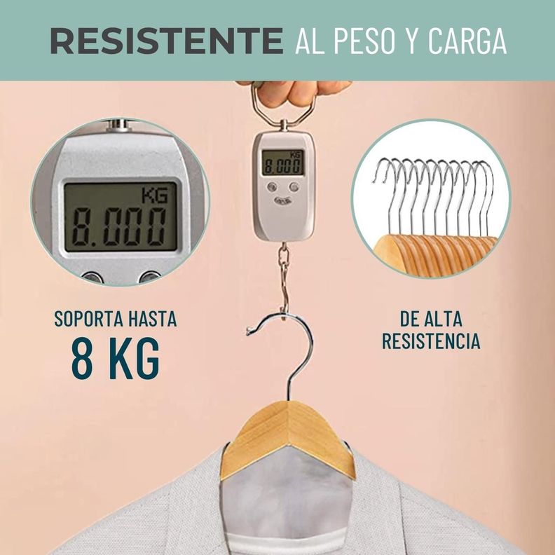 Colgadores de Ropa Madera Set 10 Ganchos Antideslizante-6
