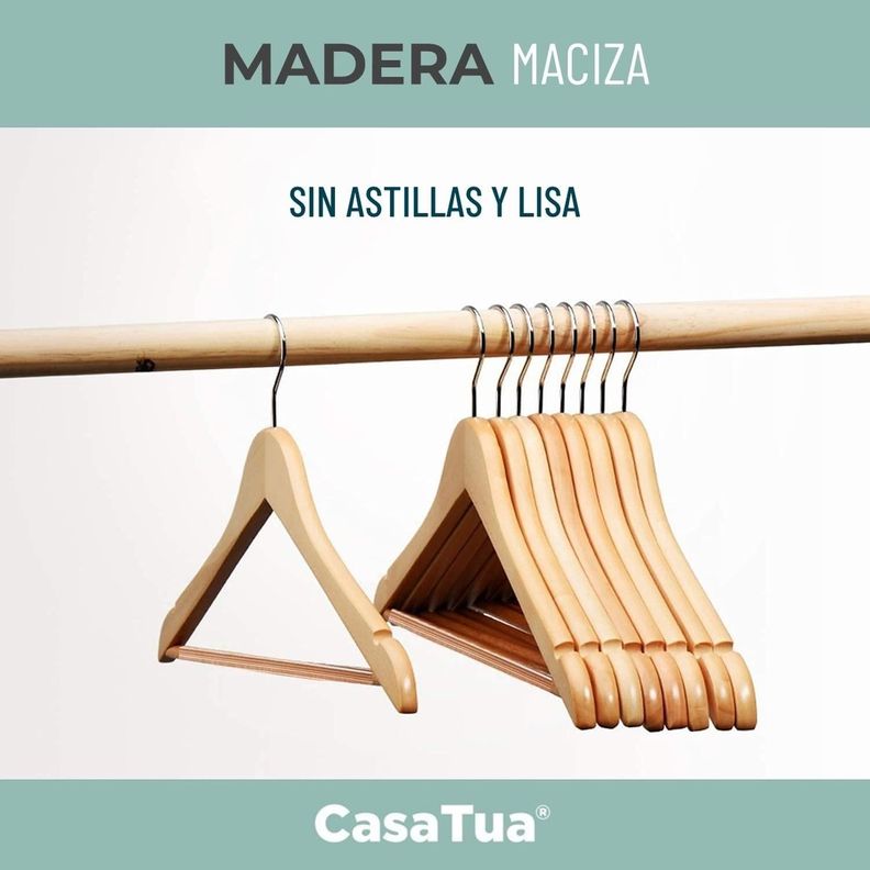 Colgadores de Ropa Madera Set 10 Ganchos Antideslizante-7