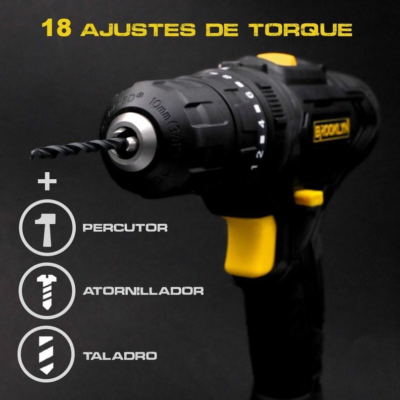 Taladro Percutor Inalambrico Brooklyn 12V Atornillador +1Bat-5