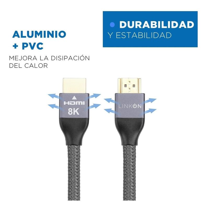 Cable Hdmi 8k @60hz, 4k@120hz 48gbps V2.1 Trenzado Oro 2mts-2