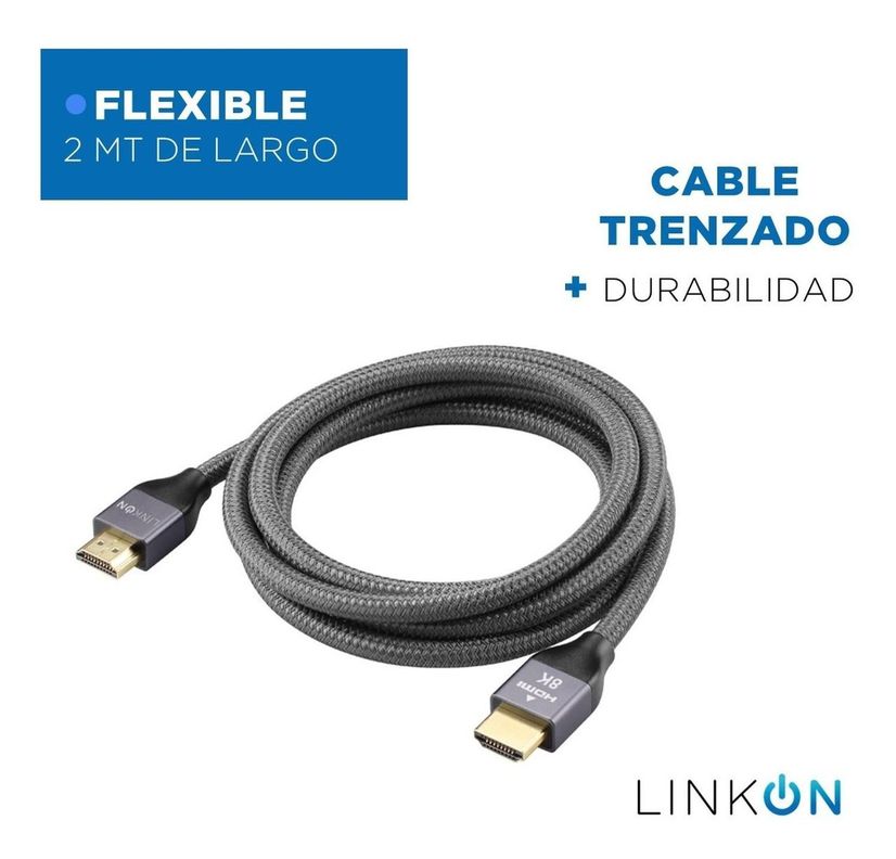 Cable Hdmi 8k @60hz, 4k@120hz 48gbps V2.1 Trenzado Oro 2mts-3