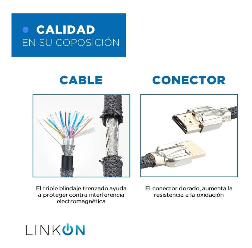 Cable Hdmi 8k @60hz, 4k@120hz 48gbps V2.1 Trenzado Oro 2mts-5