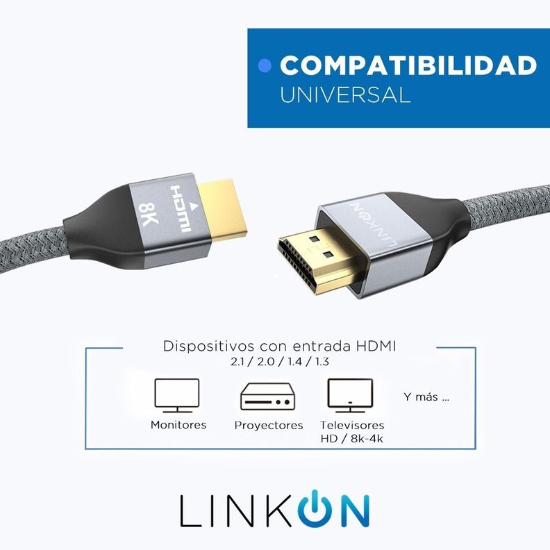 Cable Hdmi 8k @60hz, 4k@120hz 48gbps V2.1 Trenzado Oro 2mts-6