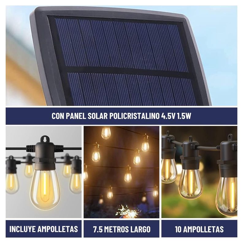 Guirnalda Luces Solar 7,5Mt Exterior Maxwell + 10 Ampolletas-1