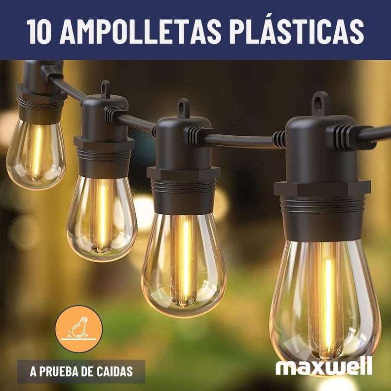 Guirnalda Luces Solar 7,5Mt Exterior Maxwell + 10 Ampolletas-3