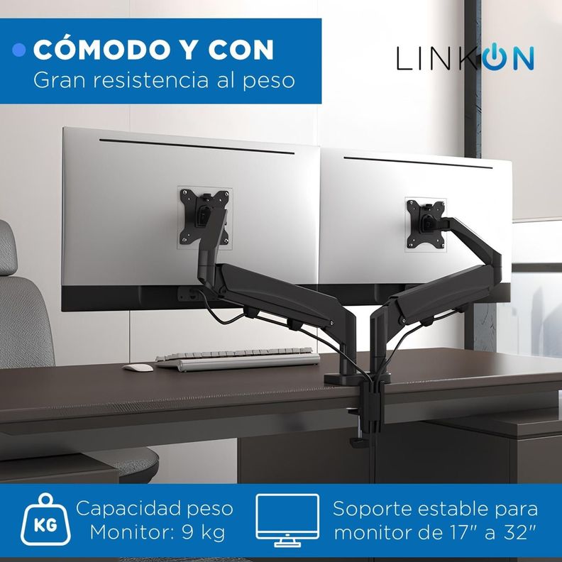 Brazo Soporte Doble Para 2 Monitores Linkon Escritorio Gas-1