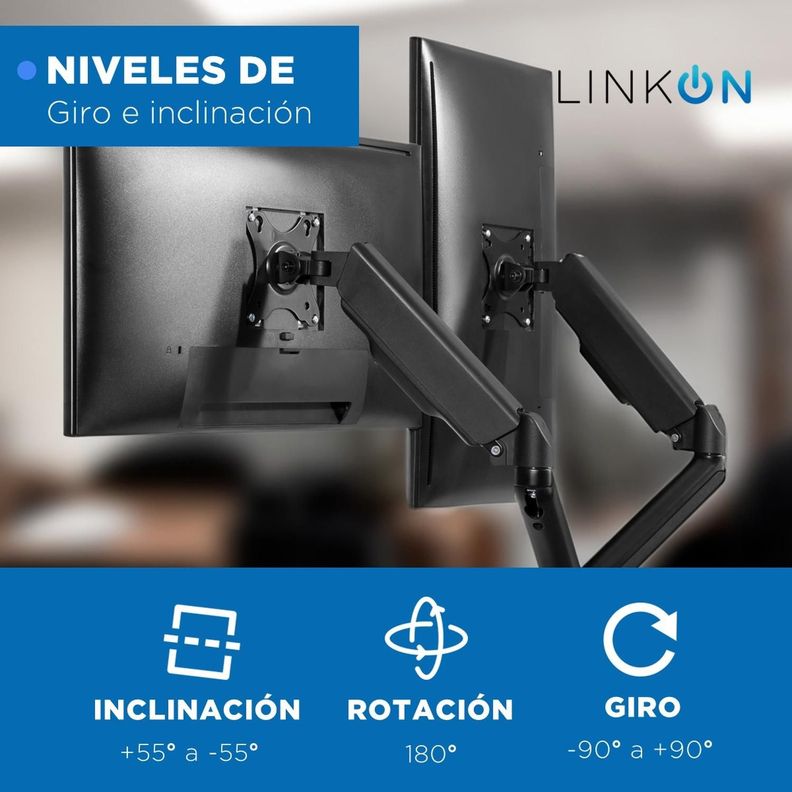 Brazo Soporte Doble Para 2 Monitores Linkon Escritorio Gas-7