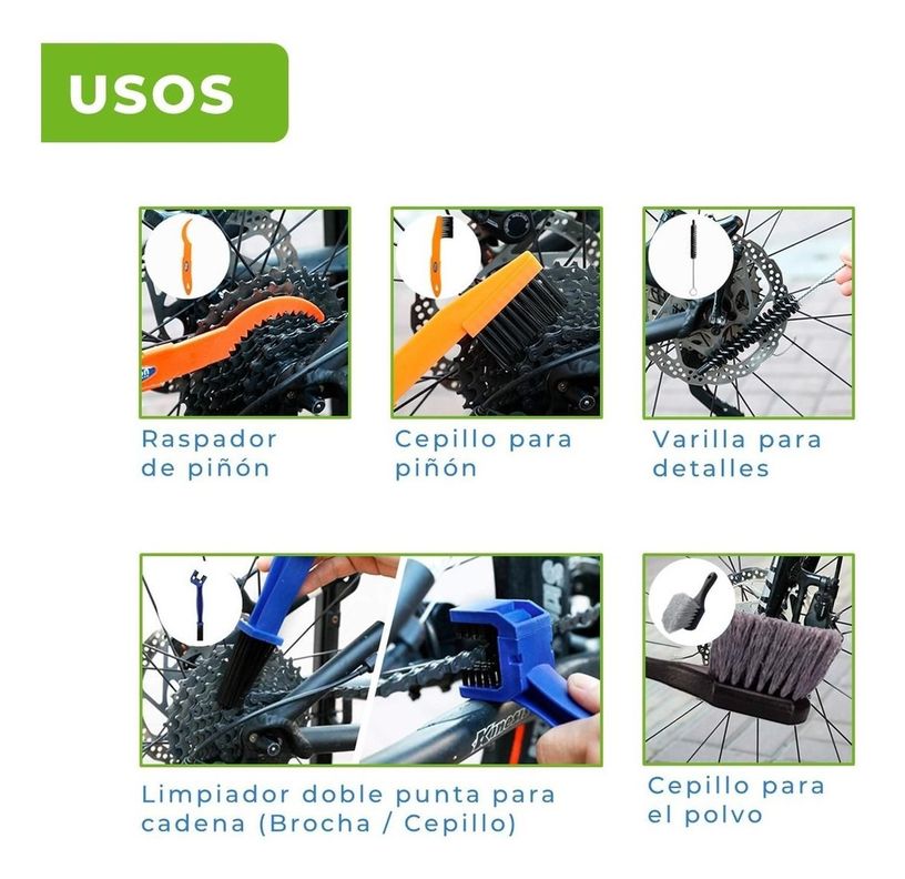 Limpieza Bicicleta Kit 9 Piezas Cepillo Polvo +Limpia Cadena-2